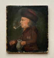 Quadro a Olio Antico Um 1800 Ritratto Inghilterra Uomo Con Brocca E Fischietto