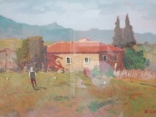 Livorno a firma Bruno Giusti dipinto olio su tela anni '60 Paesaggio