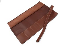 Elegante Rotolo Orologi 6 POSTI Pelle Vitello Marrone Antigraffio Made Italy New