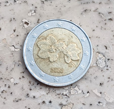 Moneta 2 € Finlandia - 2000 - Fiori di Lampone, errori conio, stelle decentrate