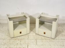 ANTICA COPPIA COMODINO DESIGN LEGNO LACCATO BIANCO PORTA RIVISTE VETRO CASSETTO