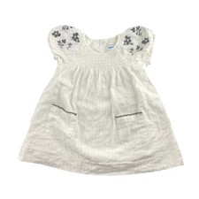 Abito Sindaco 12 Mesi Bambino Estivo Bianco con Ricamo Floreale Blu Smocked Carino
