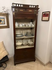 Rara Vetrina Lit Bateau Stile Liberty (Art Nouveau) in Mogano/Noce - Tapparella