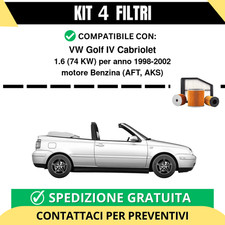 Kit 4 Filtri Tagliando per VW Golf IV Cabriolet 1.6 74 kw Benzina 1998-2002