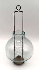 Raro! Lanterna lampada candela semplice da appendere antica ottone uragano vetro e filo