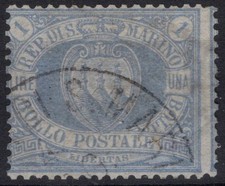 SAN MARINO 1894-99 STEMMA 1 LIRA AZZURRA N.31 US. CERT.