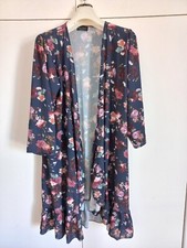 Abito da donna aperto tipo vestaglia blu a fantasia floreale taglia 52 con balze