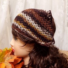 Fascia Bandana Testa Avvolgente a Triangolo Cotone Marrone Handmade Artigianale 