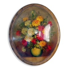 Medaglione Olio Vaso Fiori Colorati 25x30 cm Legno Camera Letto Made in Italy