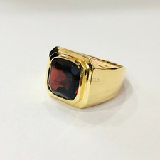 Naturale Granato Gemma con oro Placcato 925 Sterling Anello Argento per uomo #