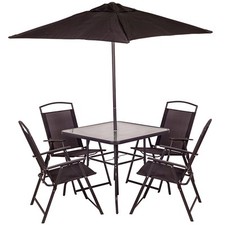 Set da Pranzo 6 Pezzi per Giardino Patio con Ombrellone 4 Sedie Pieghevoli Grigi