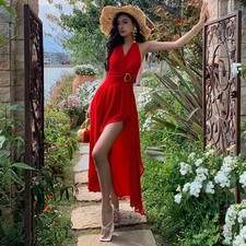 Abito Lungo Rosso Elegante Con