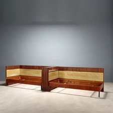 Coppia Letti Design Impiallacciati Mogano Skai Vetro Italia Vintage Anni 60