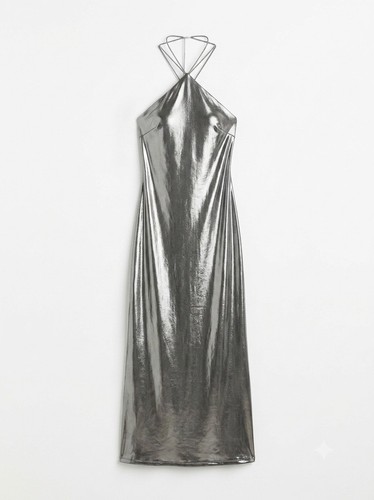 Zara maxi abito slip - slip, argento