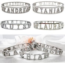 Bracciale da donna rigido con nome in acciaio inox colore argento con zirconi
