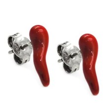 Orecchini Corno Rosso Portafortuna in Argento 925 Smaltato