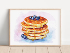 Acquerello pancake con mirtilli sciroppo di acero dipinto a mano opera originale