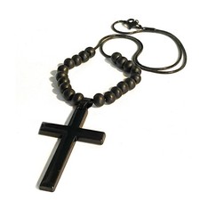 Collana con ciondolo croce rosario in acciaio inox nero da uomo lunga 45 cm