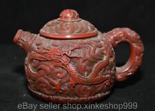 Bollitore 6" raro vecchio cinese lacca rossa dinastia fiore drago bestia