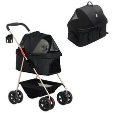 AllMyPets Passeggino per Cani 3 in 1 con Trasportino e Cestino Nero R4760BK