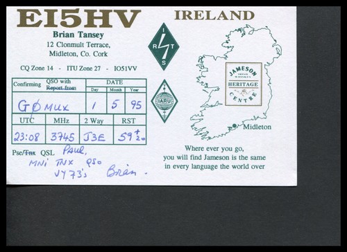 Qsl card radio ei5hv - x,