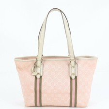 GUCCI Borsa a mano Tote Purse GG Canvas Pelle Bianco Rosa Autentica