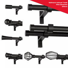 Asta per Tenda / Bastone Doppia & Singola Nero 19 mm SET Terminali ROLLMAXXX