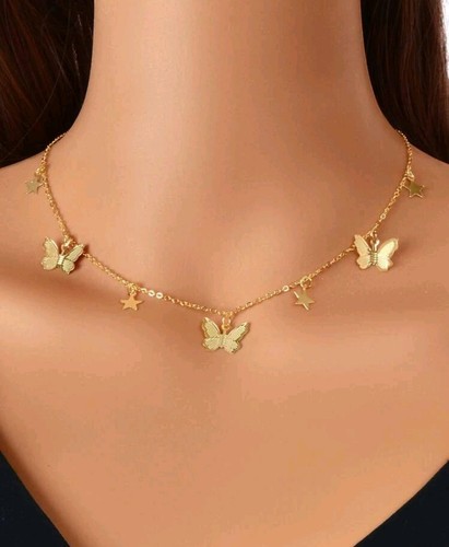 Collana dorata con - , farfalle