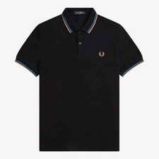 Polo nuova originale Fred Perry doppia punta, M3600 T42, nera, taglia M.