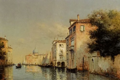 Dipinto olio paesaggio - , urbano