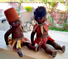 DUE BAMBOLE NERE AFRICANE SUDAMERICANE-ANNI 30-WW2-DOLL POUPEE PUPPEN-WORLD