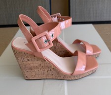 MARC FISHER WOMEN'S WEDGE SANDALS. SIZE: 8.5 LUKEY PATENT OPEN TOE