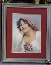 Dipinto olio su tela ritratto di giovane donna - Eduardo Forlenza - fine '800