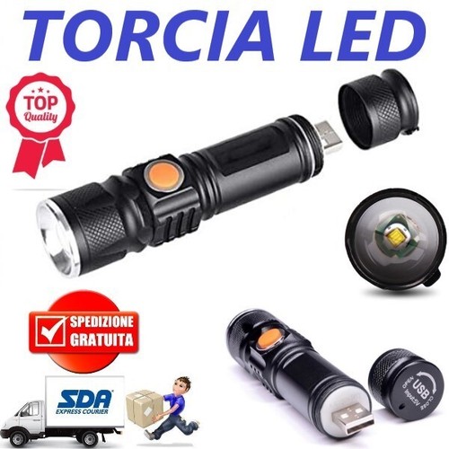 Torcia led ricaricabile usb - torcia,