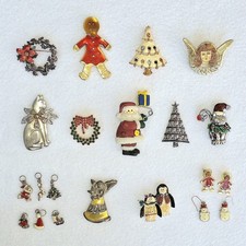 Lotto 14 Spille Spille Tema Natale Vintage Charms E Orecchini Retrò