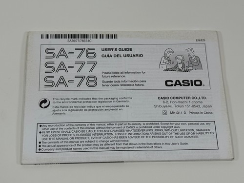 Casio 77 sa 78 - casio, sa-78