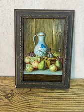 Quadro antico natura morta con frutta con cornice in legno intagliato