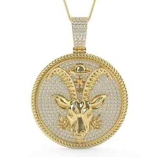 Ciondolo Capricorno Zodiaco Moissanite Tondo 2,00Ct Placcato Oro Giallo 14k