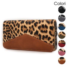 Portafoglio donna grande leopardato scomparti per carte di credito portamonete