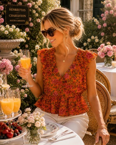 Top con volant - , floreale