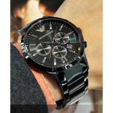NEW EMPORIO ARMANI MENS WATCH STEEL BLACK STRAP & BLACK DIAL AR2453 GENUINE