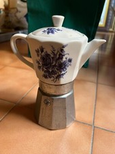 Caffettiera Ceramica Vintage con Fiori Blu