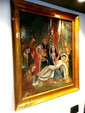 DIPINTO OLIO SU TELA FINE 800 PRIMI 900 GESU' SCENDE DALLA CROCE RARITA' OTTIMO
