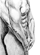 Disegno nudo maschile uomini nudi, inchiostro e penna ORIGINALE art firmato 8...