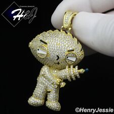 CIONDOLO ARGENTO 925 ZIRCONI GHIACCIATI PLACCATO ORO 3D STEWIE GRIFFIN FAMIGLIA RAGAZZO*G436
