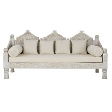 DIVANO ORIENTALE ETNICO LEGNO DI MANGO BIANCO SHABBY INDIANO cm190x77H90 Sommier
