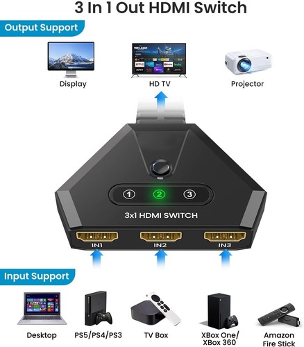 Switch hdmi 3x1 splitter - 4k, 3x1: