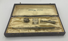 CALAMAIO IN CRISTALLO PENNA STILOGRAFICA E TIMBRO IN ARGENTO VINTAGE CON SCATOLA