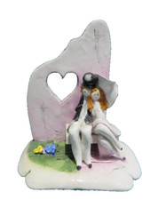 vecchia BOMBONIERA COPPIA SPOSI seduti panca ceramica PINTO giardino vintage di