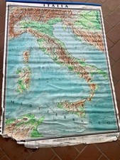 VINTAGE GRANDE 139x191cm MAPPA CARTINA GEOGRAFICA ITALIA FISICA KARL WENSCHOW